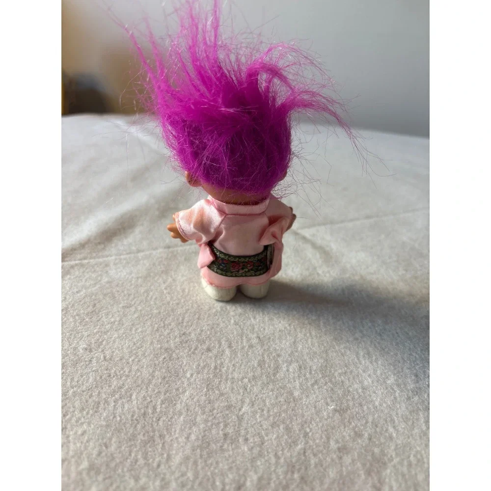 Vintage Troll Doll Purple Hair Pink Robe Collectible Toy